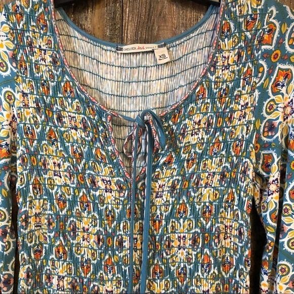 Chelsea & Violet XS Turquoise LibertyFloral Cottagecore Smocked BOHO Dress - Picture 3 of 6